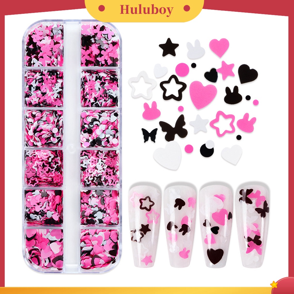 {In Stock} 1kotak Nail Art Payet Bersinar Gloss DIY Mixing Colors 12kisi Manicure Heart Rabbit Star Round Butterfly Glitter Manicure Store Supply