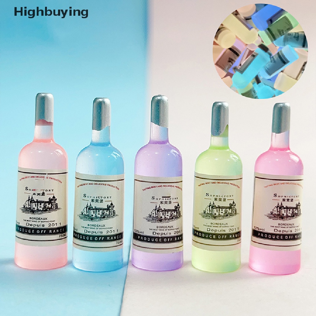 Hbid 5Pcs Resin Simulasi Bercahaya Botol Anggur Miniatur Rumah Boneka Mainan Bermain Diy Aksesoris Kasus Ponsel Liontin Anting Pendant Glory