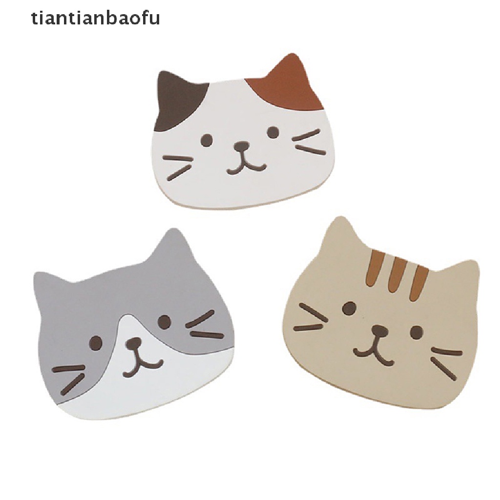 [tiantianbaofu] Kartun Kucing Berbentuk Tikar Teh Cup Holder Mat Kopi Minuman Coaster Insulated Pad Boutique