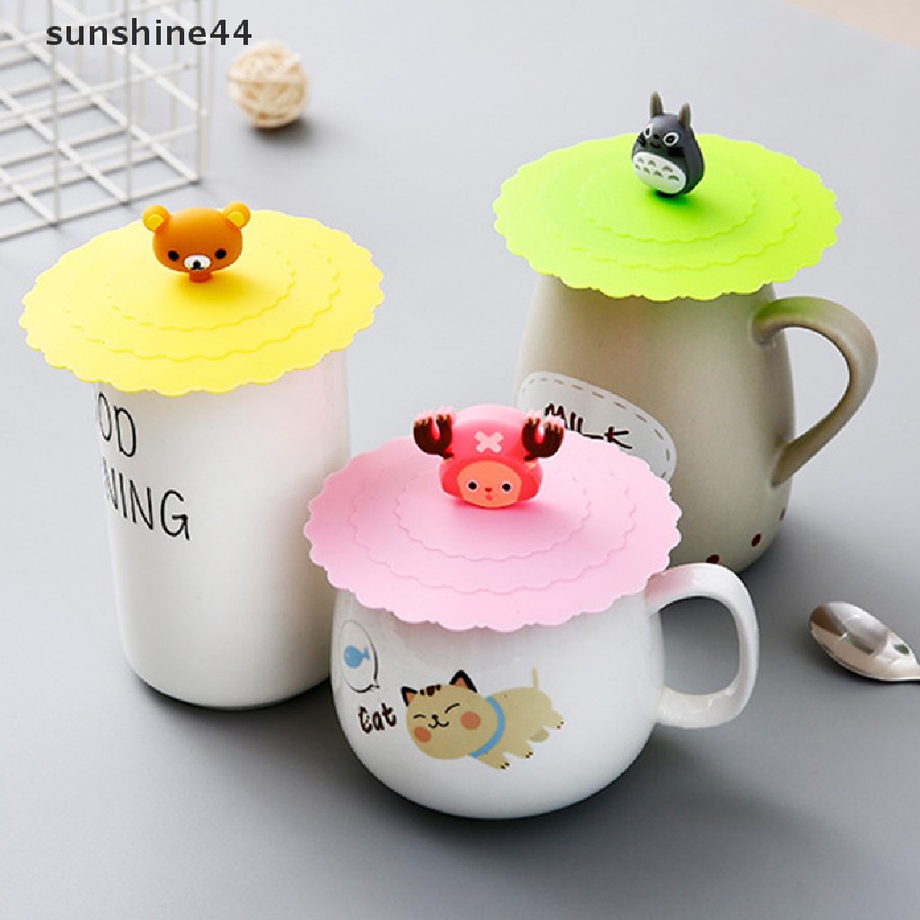 Sunshine Lucu Kartun Silicone Cover Tutup Gelas Minum Tahan Debu Mug Gelas Suction Cap ID