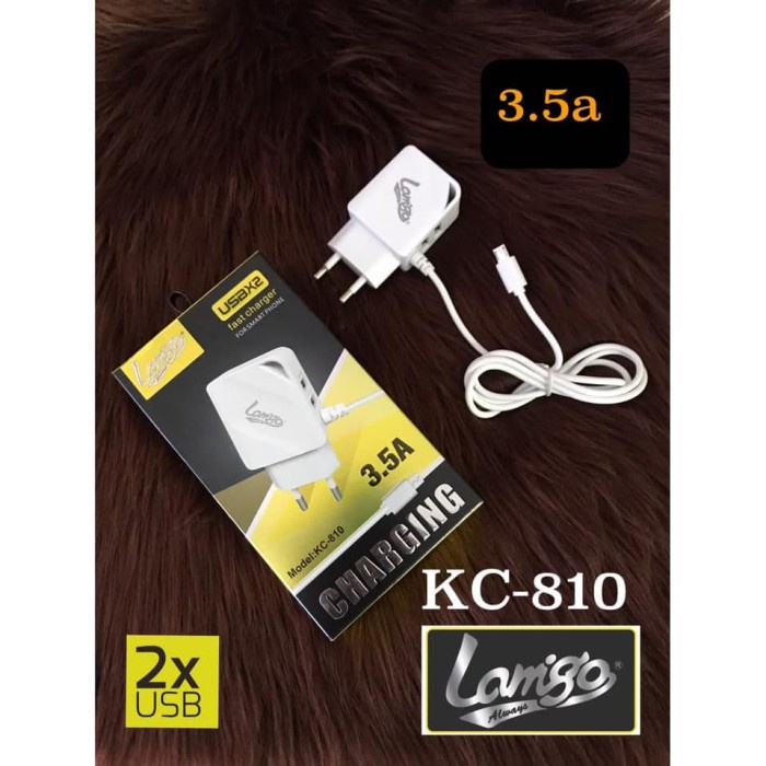 Lamigo KC810 Charger DUAL USB + kabel sambung micro USB original cas hp powerbank tws speaker dll