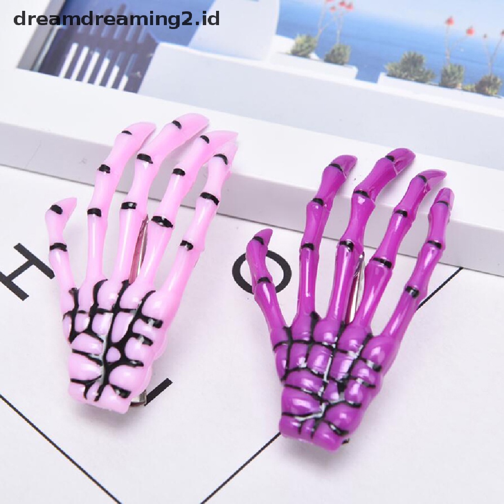 (hot) 1pc Punk Gothic Halloween Zombie Tengkorak Kerangka Tangan Tulang Cakar Jepit Rambut Hair Clips//