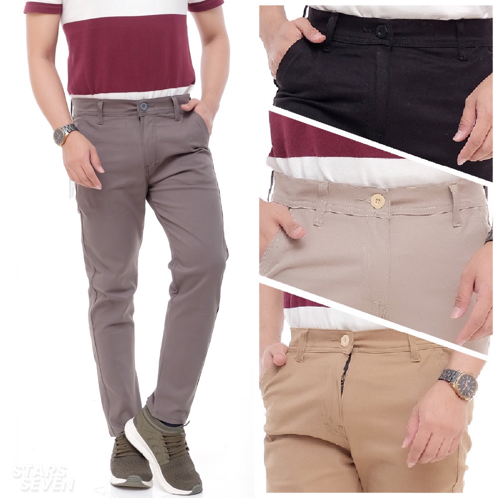 Celana Chino Panjang Pria Jumbo Big Size Bahan Katun Tebal Melar Slim fit Slimfit Murah Kerja Harian Santai Casual Formal Kerja Kantor Kantoran Hitam Abu Cream Mocca Size 28-44