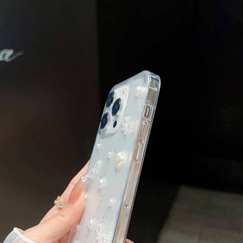 Casing Simpul Kupu-Kupu Manik Epoxy 3D Untuk iPhone 14 13 12 11 Pro MAX Plus Mini Bening Lembut TPU Cover Skin Untuk iPhone X XS MAX XR 7 8 Plus SE 2022 2020 14Plus 13Mini 12Mini