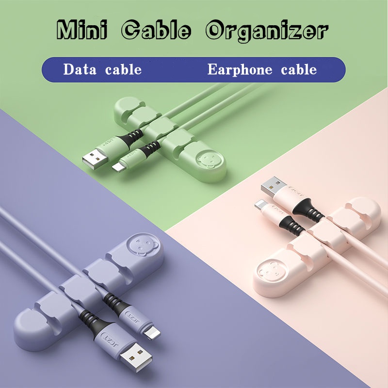 Beruang Halus Silikon Cair Data Desktop Kabel Tetap Organizer Sederhana Warna Solid Compact Cable Self-adhesive Tempat Penyimpanan