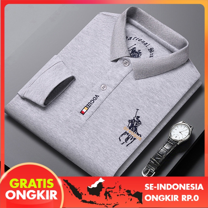 Kaus Pria Kaus Katun Lengan Panjang Pria| Baju Polo Tipis Kerah Lapel Tipis    Kasual Borr