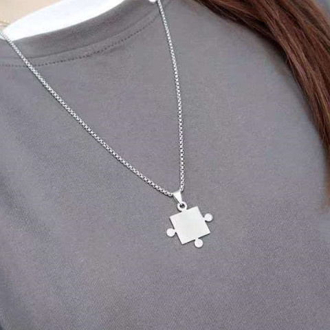 Kreatif Minimalis Puzzle Liontin Kalung Untuk Wanita Pria Unisex Perhiasan Aksesoris Pasangan Persahabatan BFF Hadiah