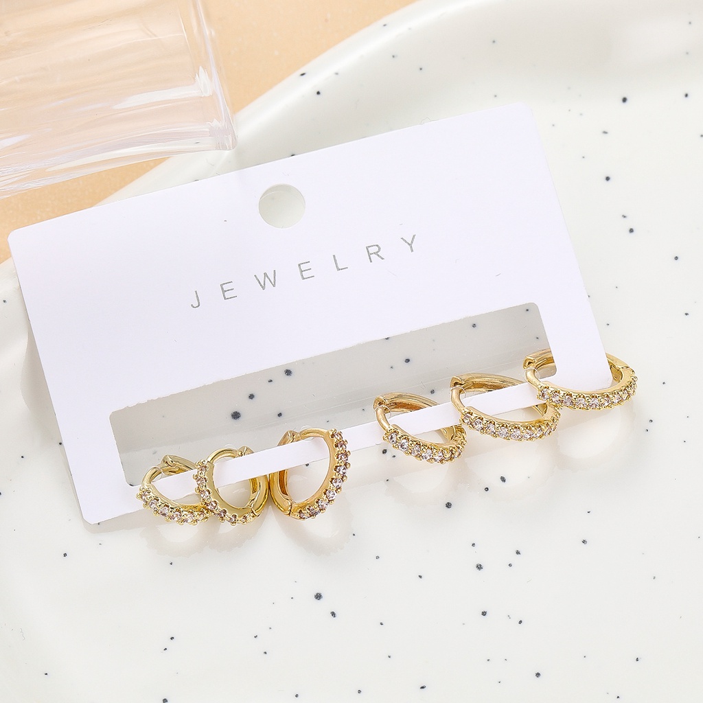 3pasang/set Fashion Emas Perak Hoop Earring Set Mutiara Kristal Hoop Earrings Untuk Aksesoris Perhiasan Wanita