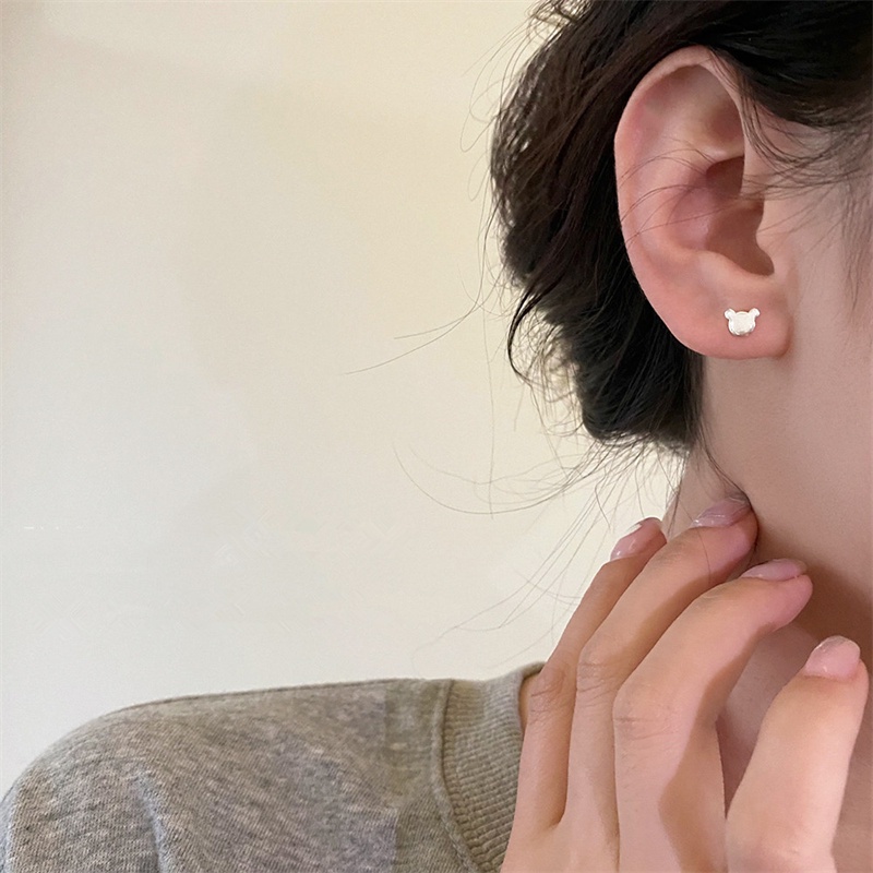 Papaozhu Korea Lucu S925 Perak Beruang Kecil Stud Anting-Anting Untuk Wanita Gadis Lucu Anti Alergi Anting-Anting Fashion Telinga Perhiasan Aksesoris