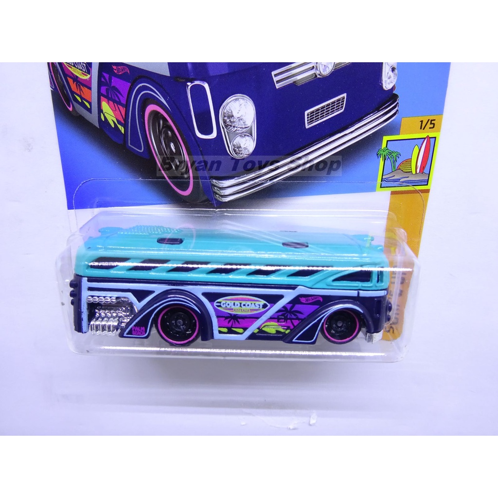 Hot Wheels Surfin' School Bus Biru Hijau