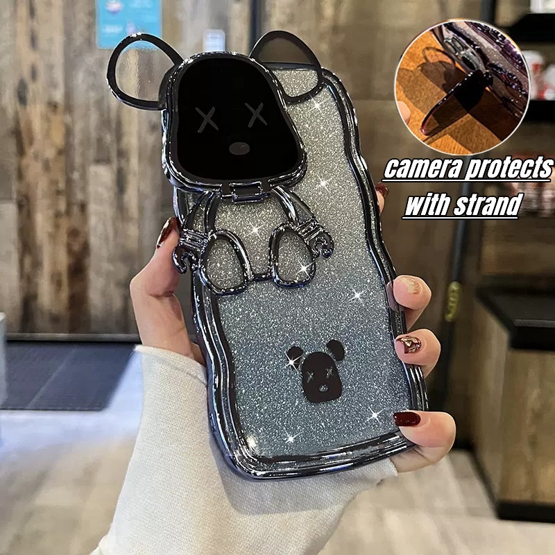 Kartun Mewah iPhone 14 Pro Max Case Kamera Perlindungan Penutup Lensa Untuk Iphone13 12 Pro Max11 Pro Max14 Plus Premium 3D Beruang Kecil Berkedip TPU Perlindungan Shock Lembut Penutup Belakang