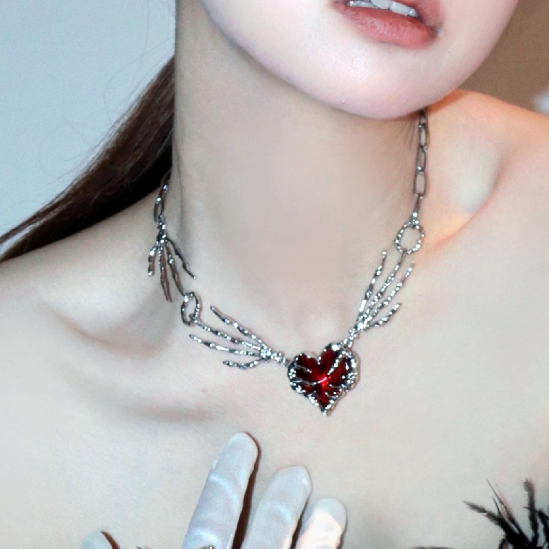 Populer Korea Ringan Mewah Fashion Cinta Merah Gaya Punk Kalung