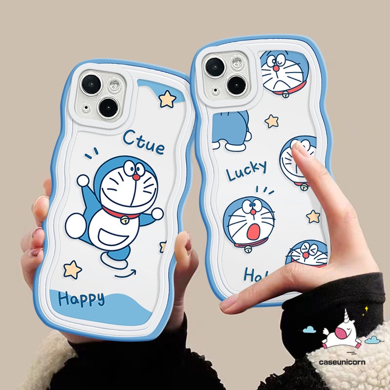 Case Pasangan Kartun Doraemon Kompatibel Untuk iPhone 7Plus 13 12 11 14 Pro Max XR 6 8 6s 7Plus XS X Max14 Plus SE 2020 Ekspresi Kucing Yang Indah Tepi Bergelombang Casing Ponsel Tpu Lembut