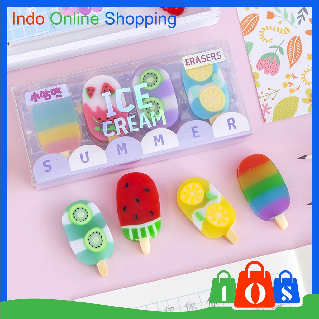 

Penghapus Pensil Import Karakter Es Krim Ice Cream Erazer Set 4pcs COD σ 846