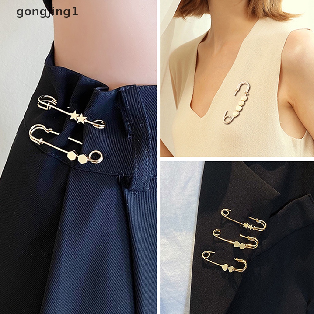 Ggg Pin Pinggang Rok Penyesuaian Adjustable Bros Emas Hati Bintang Tetap Pakaian Pinggang Celana Pinggang Berubah Artefak Kecil ID