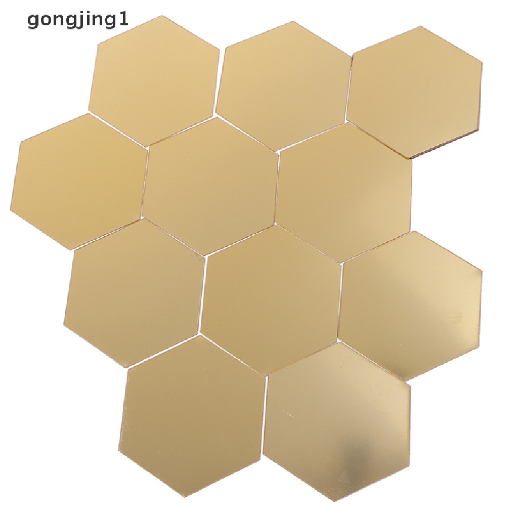 Ggg 12Pcs Bingkai Hexagonal Cermin Stereoskopik Stiker Dinding Dekorasi ID