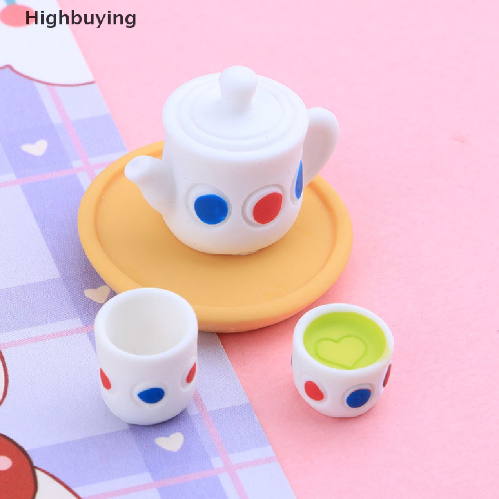 Hbid 4Pcs/Set Peralatan Makan Teko Cangkir Saucer Tray Plate Tea Set Pot Dekorasi Dapur Rumah Boneka Miniatur Diy Hadiah Aksesoris Boneka Glory