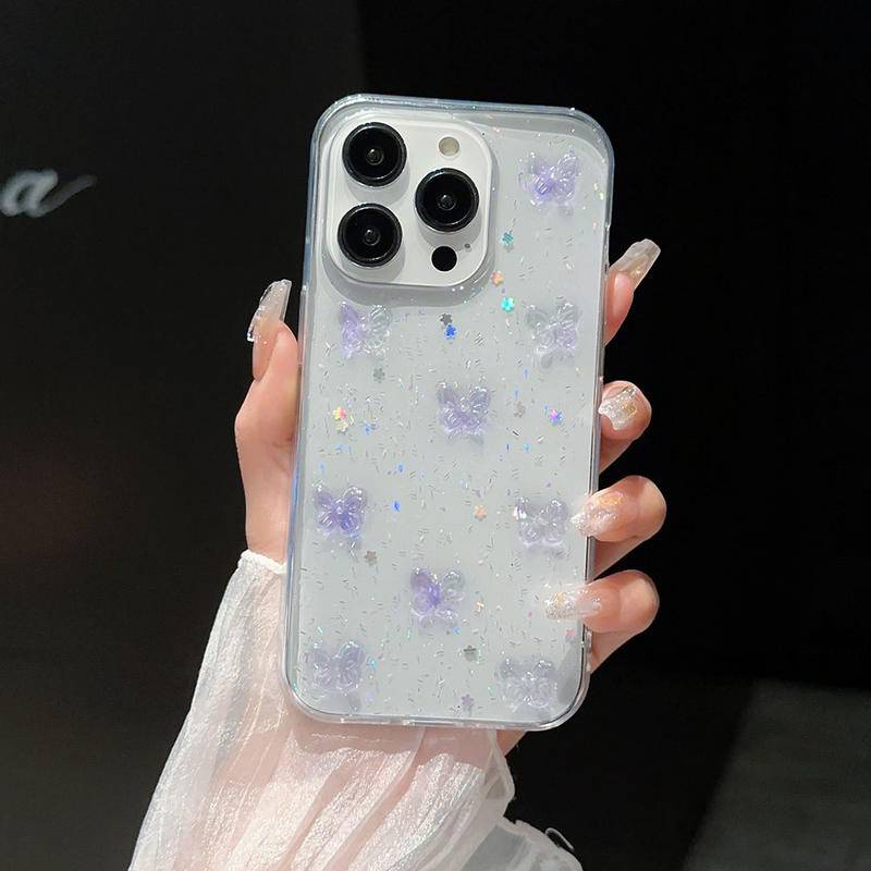 Casing Kupu-Kupu 3D Epoxy Ungu Untuk Iphone14 13 12 11 Pro MAX Plus Mini Bening Lembut TPU Cover Skin Untuk iPhone X XS MAX XR 7 8 Plus SE 2022 2020 14Plus 13Mini 12Mini