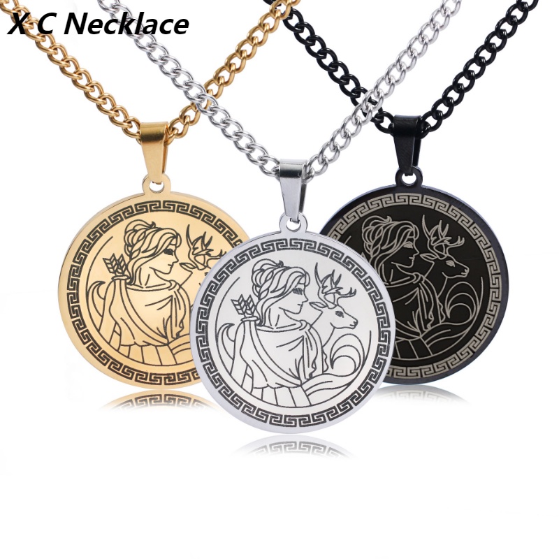 [X C Kalung] Kalung Wanita Dewi Yunani Artemis Titanium Steel Liontin Hip Hop Punk Gothic Vintage Fashion Perhiasan Aksesoris