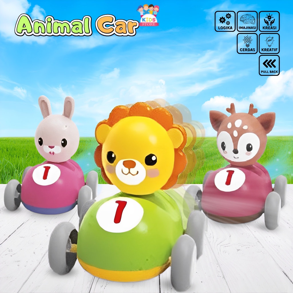 Animal Car Pullback Maju Mundur Lucu | Mainan Anak Laki Laki Perempuan Mobil Hewan Mini