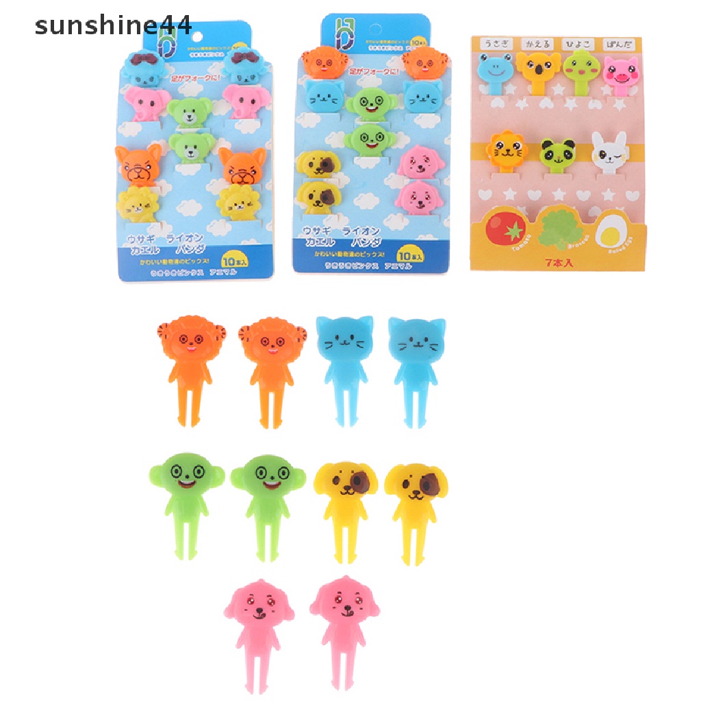 Sunshine 7per8/10Pcs Kartun Mini Garpu Buah Animal Farm Mini Cartoon Fruit Fork Food Fork ID