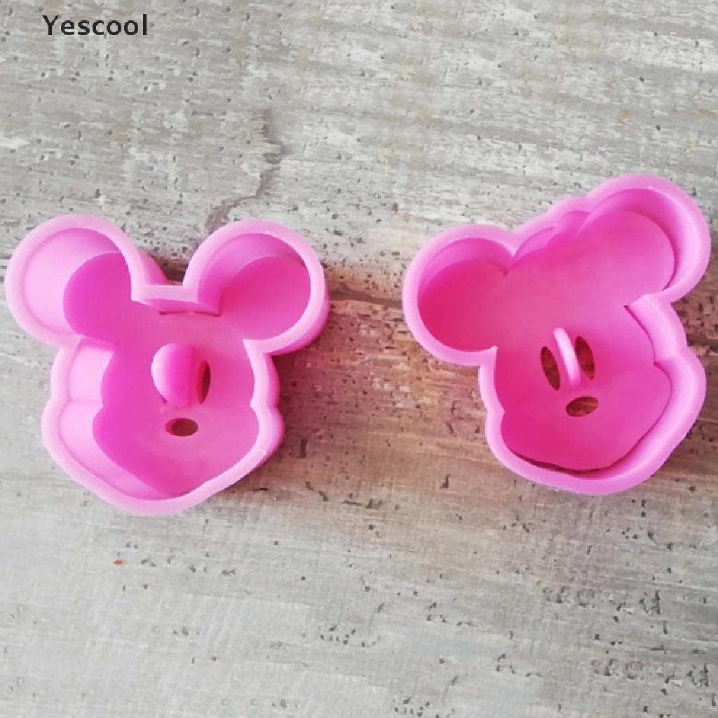 Yescool 2pcs/set Alat Pemotong Kue Kering Lovely Kitty Cats Plastik Food Grade ID