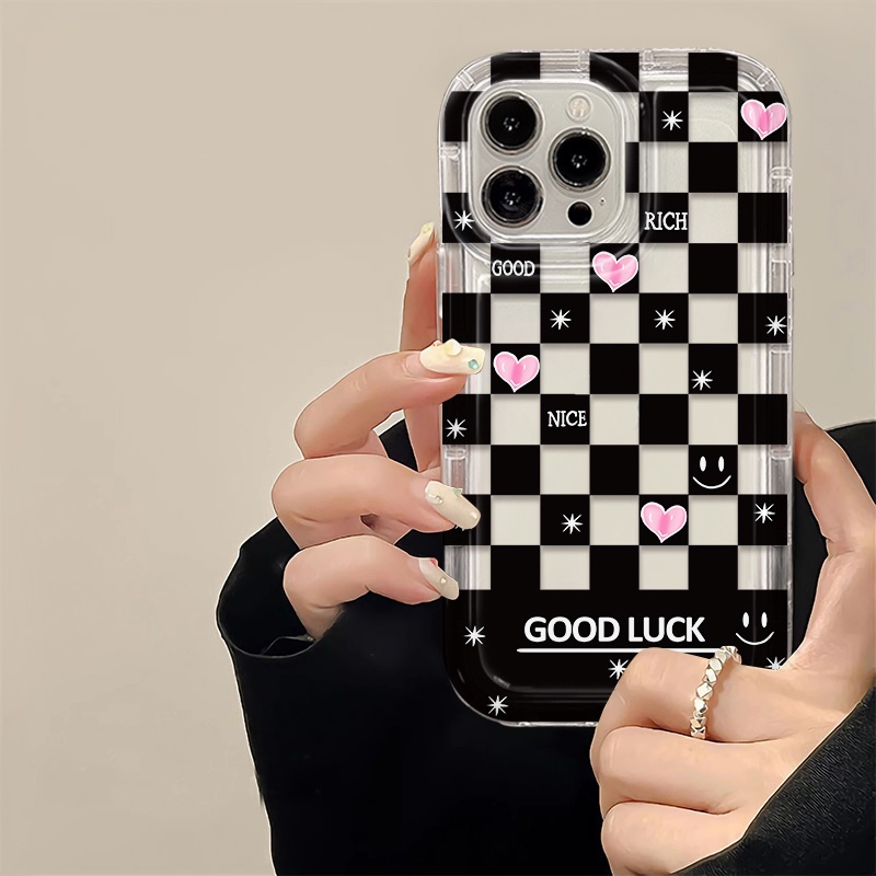 IPHONE Cute Diperiksa Soft Case Kompatibel Untuk Iphone14 13 12 11 Pro XS Max X Xr7 +8 Plus Casing Transparan TPU Silikon Ponsel Shockproof Cover