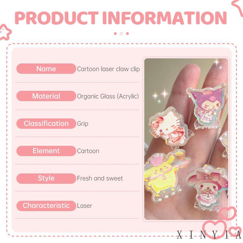 【Bayar di tempat】Hiasan Kepala Laser Sanrio Hair Claw Clip Lucu Sederhana Serbaguna Klip Rambut Rusak