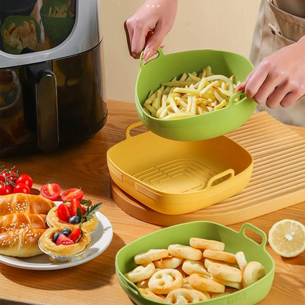 [Elegan] Air Fryer Bowl Tahan Suhu Tinggi Collapsible Non Stick Dapur Silikon Bulat Salad Buah Mangkuk