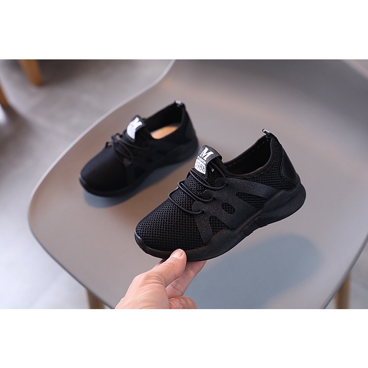 SH2224 Sepatu sporti full Hitam kasual sekolah anak TK SD fullblack warna hitam kelas 1 - 6 size 25 - 36