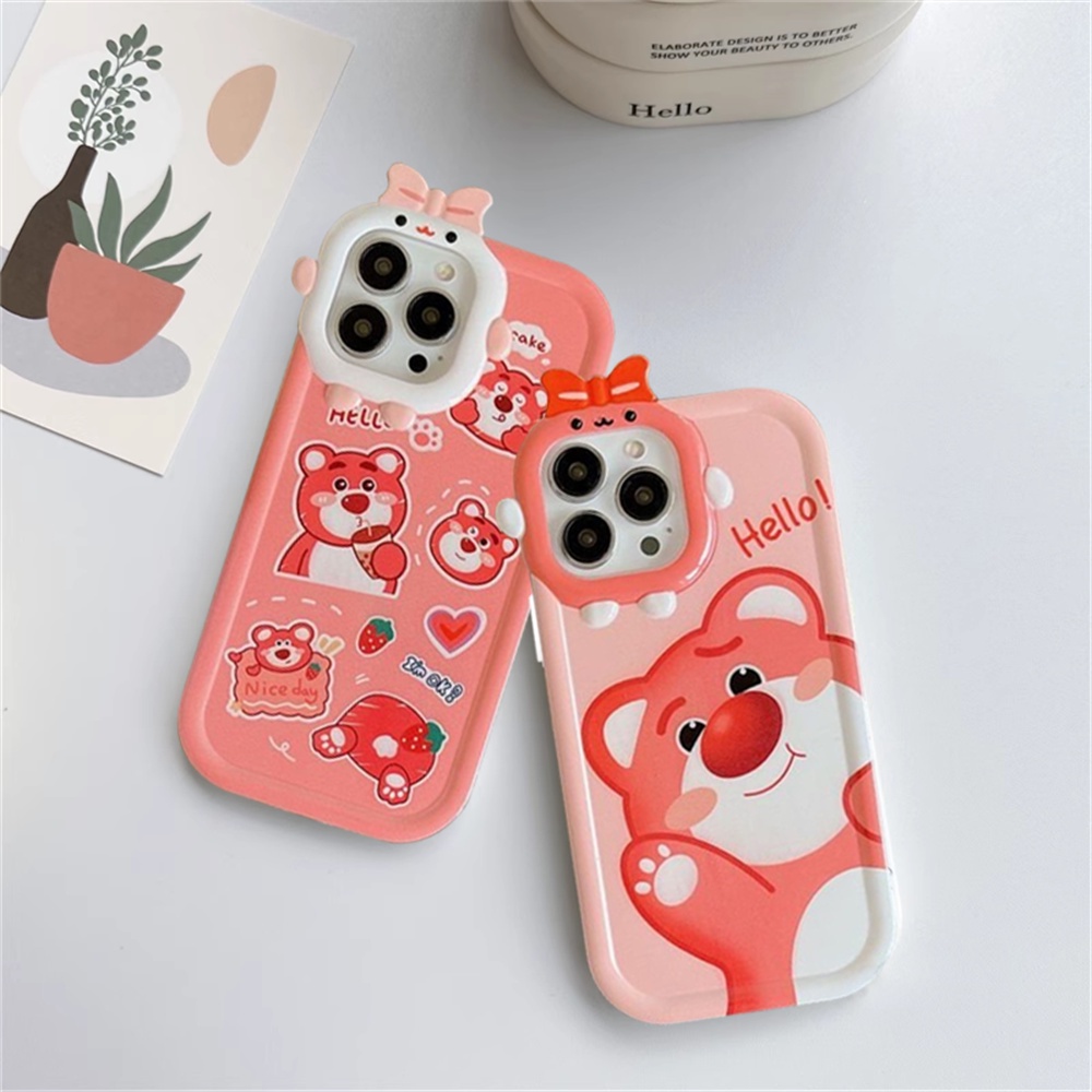 Redmi 12C 10C 10A Note 11 Pro Note 11S 9C 9A 10 9T 9 Note10 5G 10s Note9 Note9S Note8 Poco M5S X3 M3 Pro Kartun Lucu Manyo Beruang Strawberry Little Monster Lens Shockproof Case BY