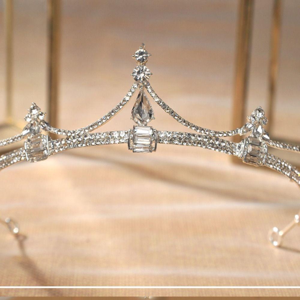 Needway Mahkota Kristal Retro Shiny Hiasan Rambut Tiara Potongan Kepala Putri Ratu Baroque Berlian Imitasi Tiara