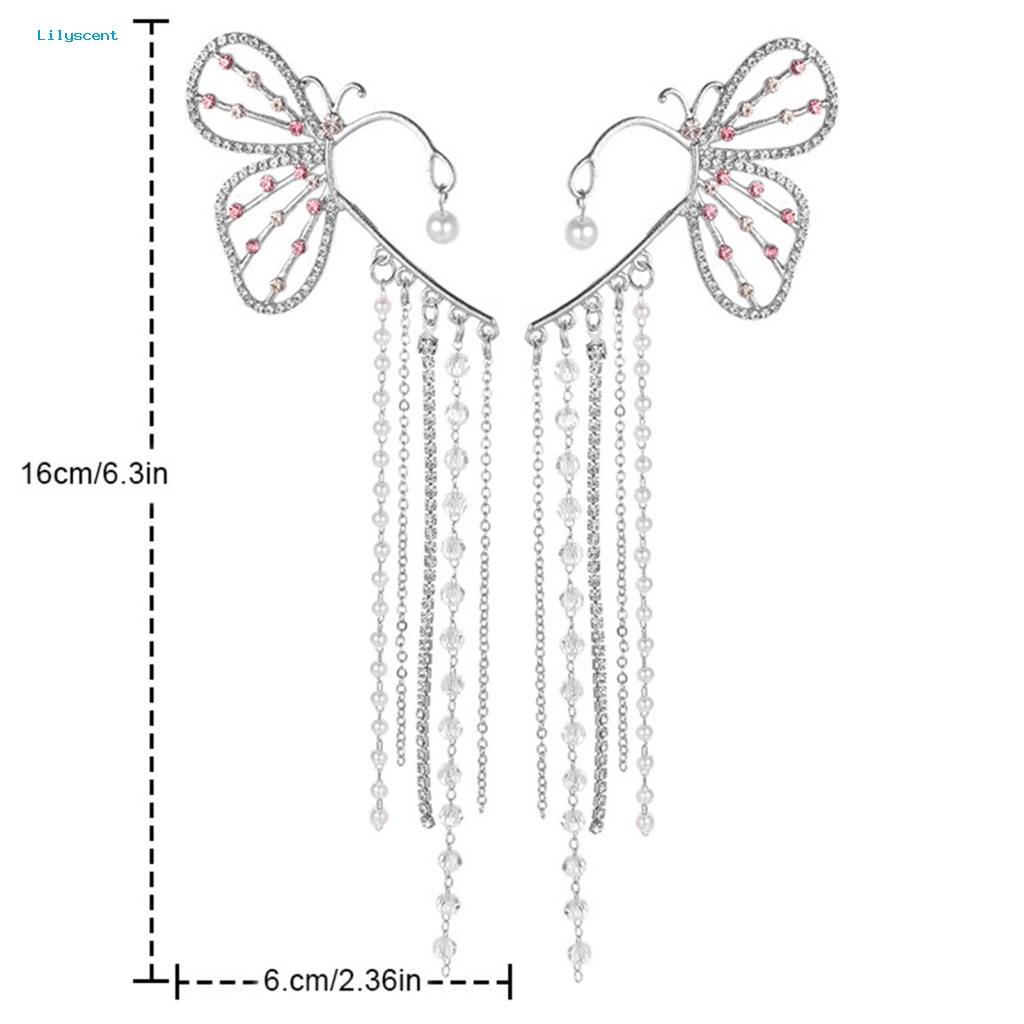 Lilyscent 1Pc Anti Karat Rumbai Anting Perhiasan Aksesoris Lady Mewah Berlian Imitasi Rumbai Telinga Manset Bersinar