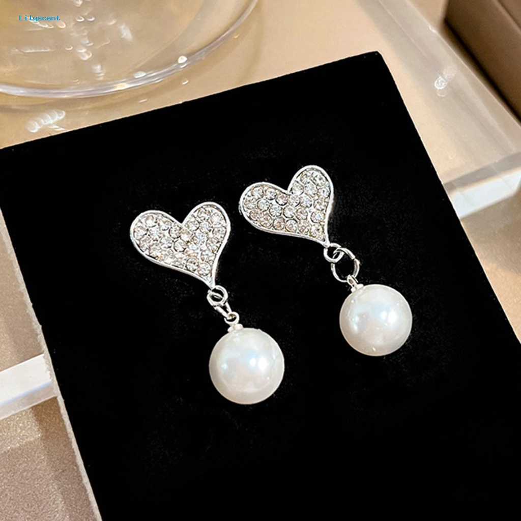 Lilyscent 1pasang Anting Liontin Alloy Untuk Pacaran INS Fashion Cinta Hati Mutiara Imitasi Berlian Imitasi Ear Studs Indah