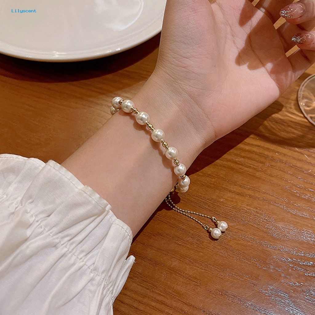 Lilyscent Halus Ladies Gelang Fashion Perhiasan Shiny Faux Pearl Ladies Bracelet Gaya Sederhana