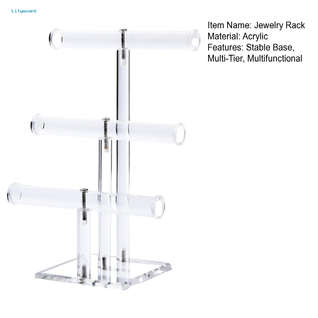 Lilyscent Acrylic Display Stand Pemakaian Rumah Perhiasan Rantai T-bar Rak Display Bertingkat