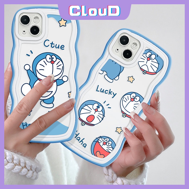 Casing Realme C35 C21Y C33 C25Y C15 C12 C20 C25s 9 7i 5i 9i 5s 7 5 10 6i 8i 8 9 Pro+C25 C11 C30 C20A C3 C17 Kartun Doraemon Kucing Lucu Wavy Edge Soft Tpu Couples Case