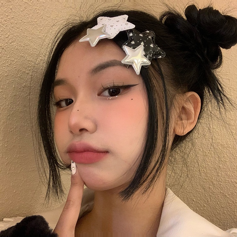 Harajuku Y2k Kulit Bintang Pentagram Jepit Rambut/Women Sweet Cute Duckbill Hair Clip/Jepit Rambut Model Tusuk Samping Gaya Milenial Mengkilap Vintage