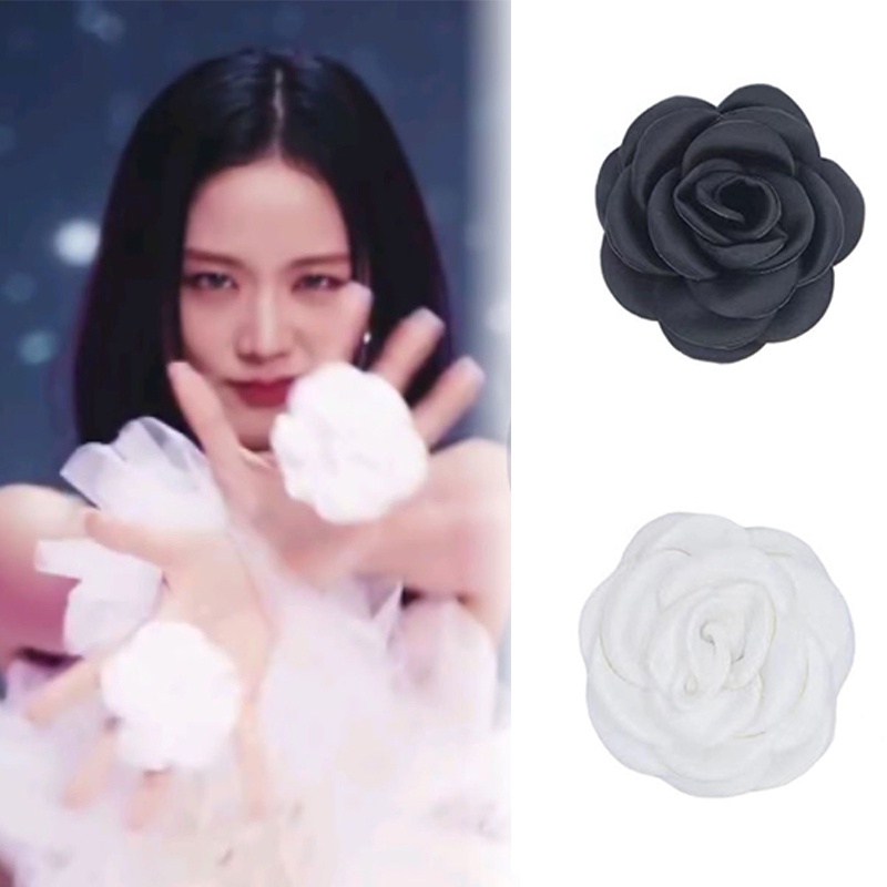 2pcs Jisoo's Same Camellia Flower Ring Dancing Prop Handmade Cloth Rings Jewelry