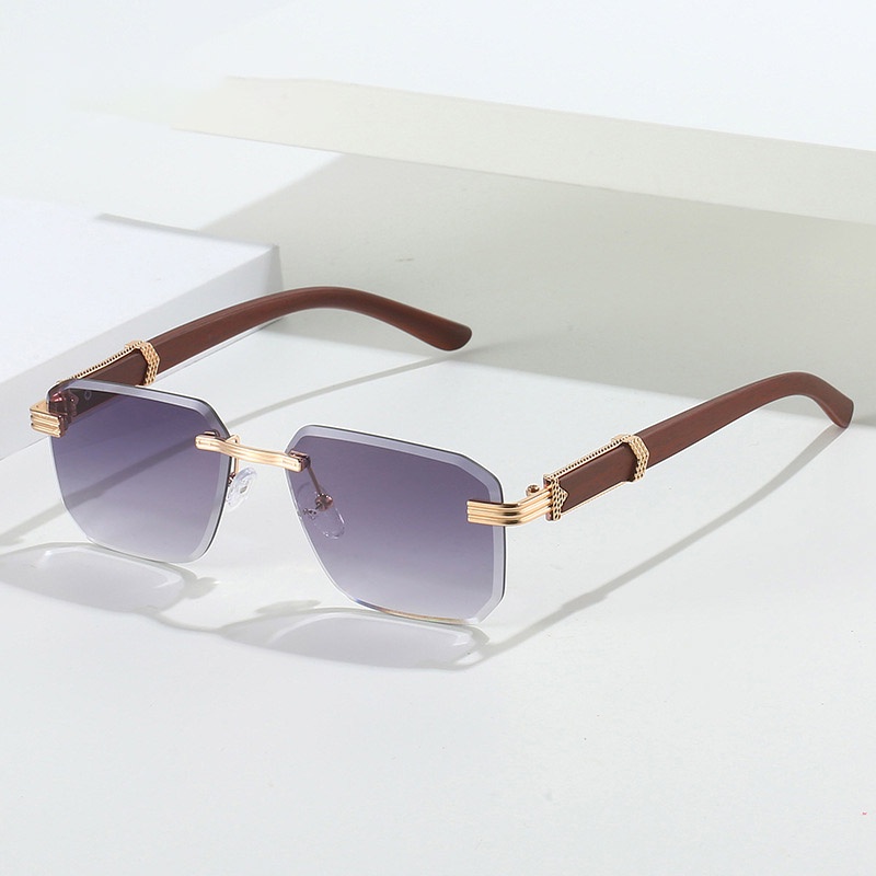 Kacamata Fashion Frameless Untuk Wanita Pria Serat Kayu Temple Shades