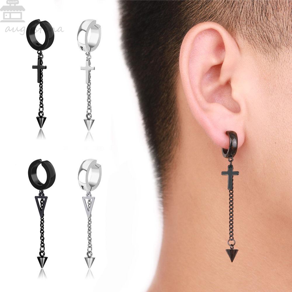 Agustinina Drop Earrings Stud Earrings Gadis Korea Hiphop Punk Salib Rumbai Segitiga Tanpa Tindik Baja Titanium Klip Telinga