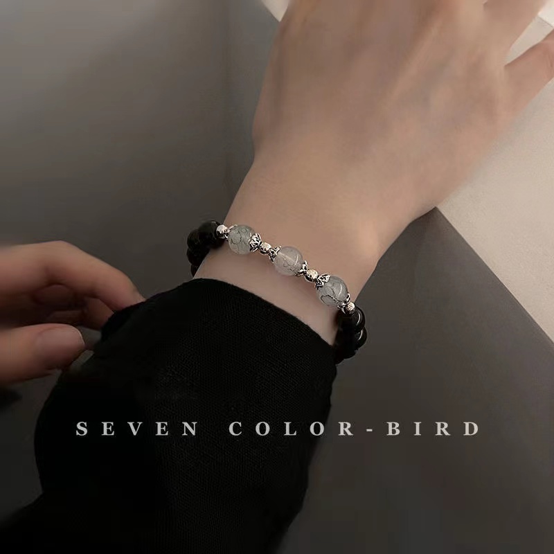 Gelang Pasangan Kristal Obsidian Magnet Siswa Korea Hadiah Gelang Mode Sederhana