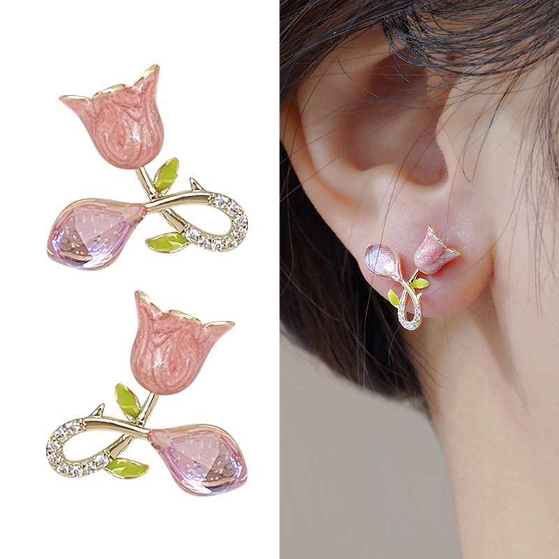 Manis Lucu Bunga Pink Tulip Niche Desain Anting Indah