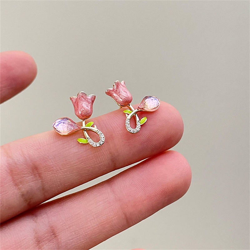 Manis Lucu Bunga Pink Tulip Niche Desain Anting Indah