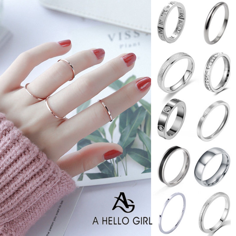 Cincin Berlian Bahan Stainless Steel Warna Silver Gaya Korea Untuk Hadiah Valentine