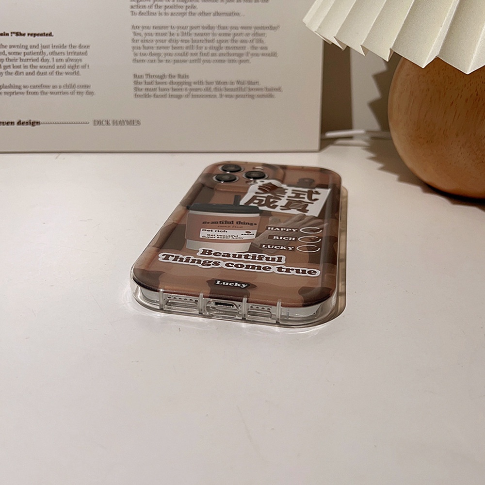 IPHONE 4desain Americano Label Kopi Transparan Coklat Shockproof Phone TPU Soft Case Cover Untuk Iphone11 12 13 14 PLUS PRO MAX