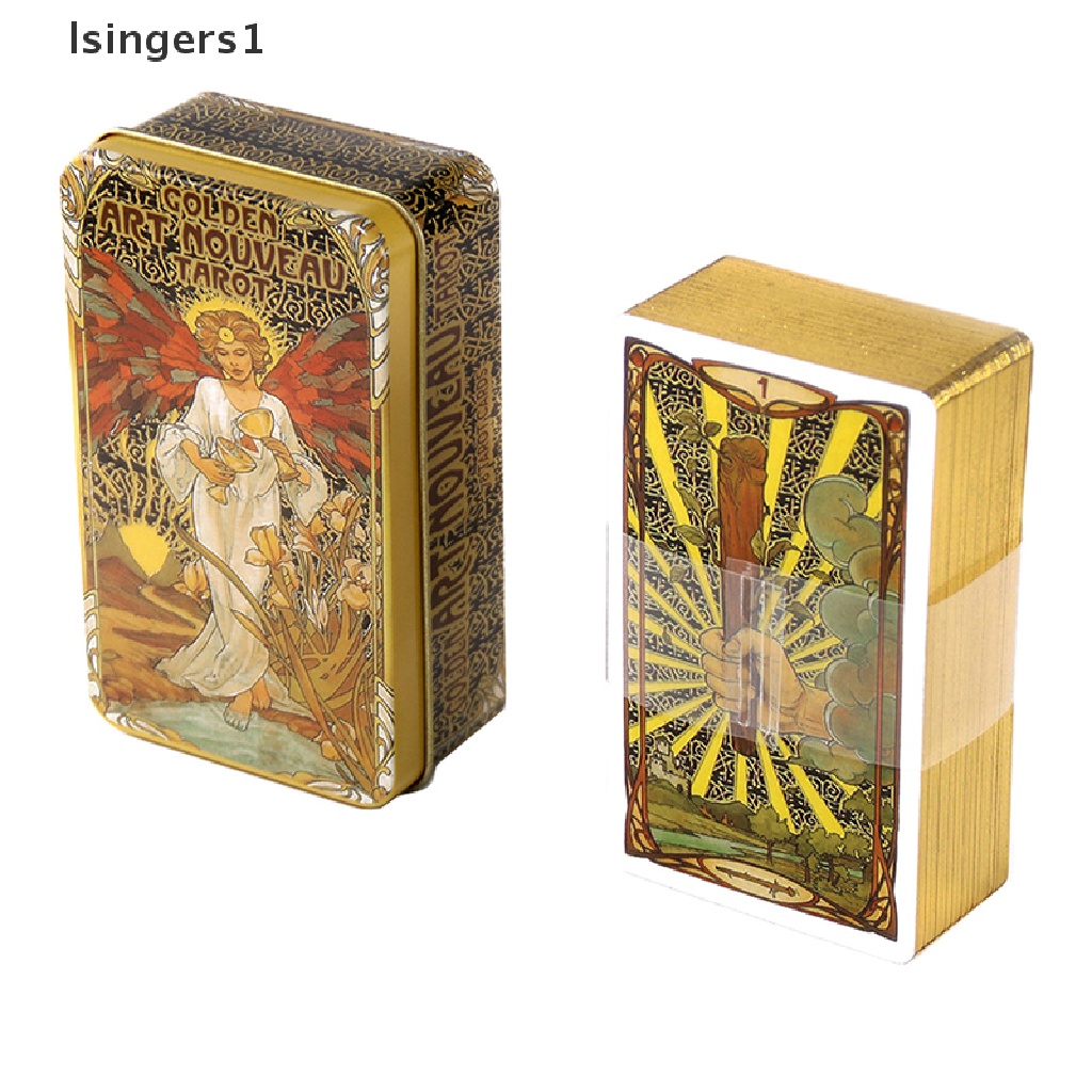 [lsingers1] Tin Box Golden Art Tarot Card Ramuan Ramalan Deck Party Board Game w/Butik Manual