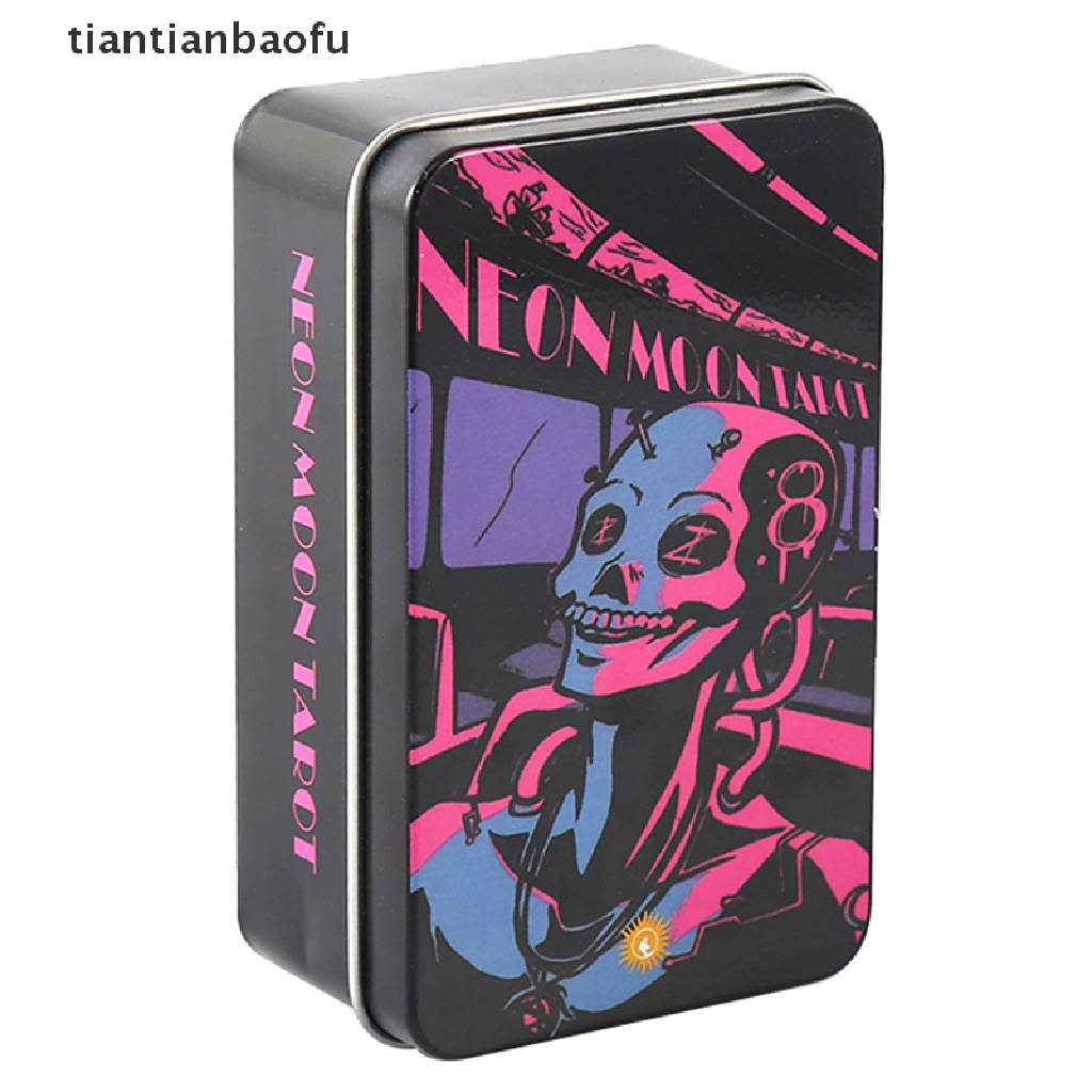 [tiantianbaofu] Kotak Besi Neon Bulan Tarot Kartu Ramalan Ramalan Deck Party Game Card w/Butik Manual