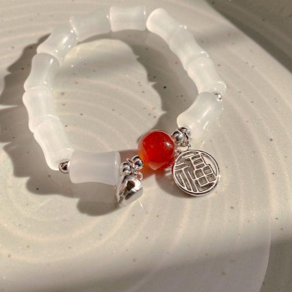 Mxbeauty Wanita Gelang Pesta Pernikahan Perak Bola Liontin Fashion Elastis Perhiasan Giok Imitasi Indah Klasik Paduan Berwarna Glasir Bangle