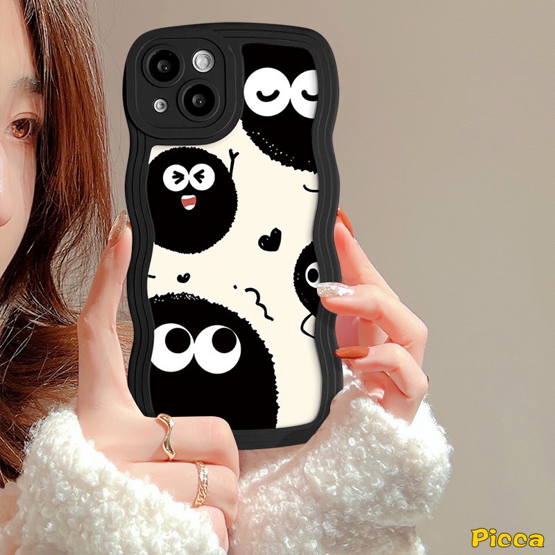 Case Redmi A1+12C 10 9C A1 9T 9A 10C 10A 9 Redmi Note 10s 10 8 9 11 11s 11Pro 9s 10Pro Max Mi 11T Pro POCO M3 X3 NFC Pro Kartun Kreatif Lucu Lucu Bola Bara Bergelombang Ede Sarung Soft Cover